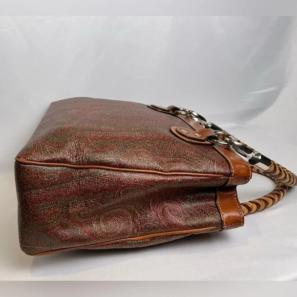 RARE Entro Paisley Handbag Satchel Satin Braided handles Fuchsia Lining vintage - Picture 6 of 16